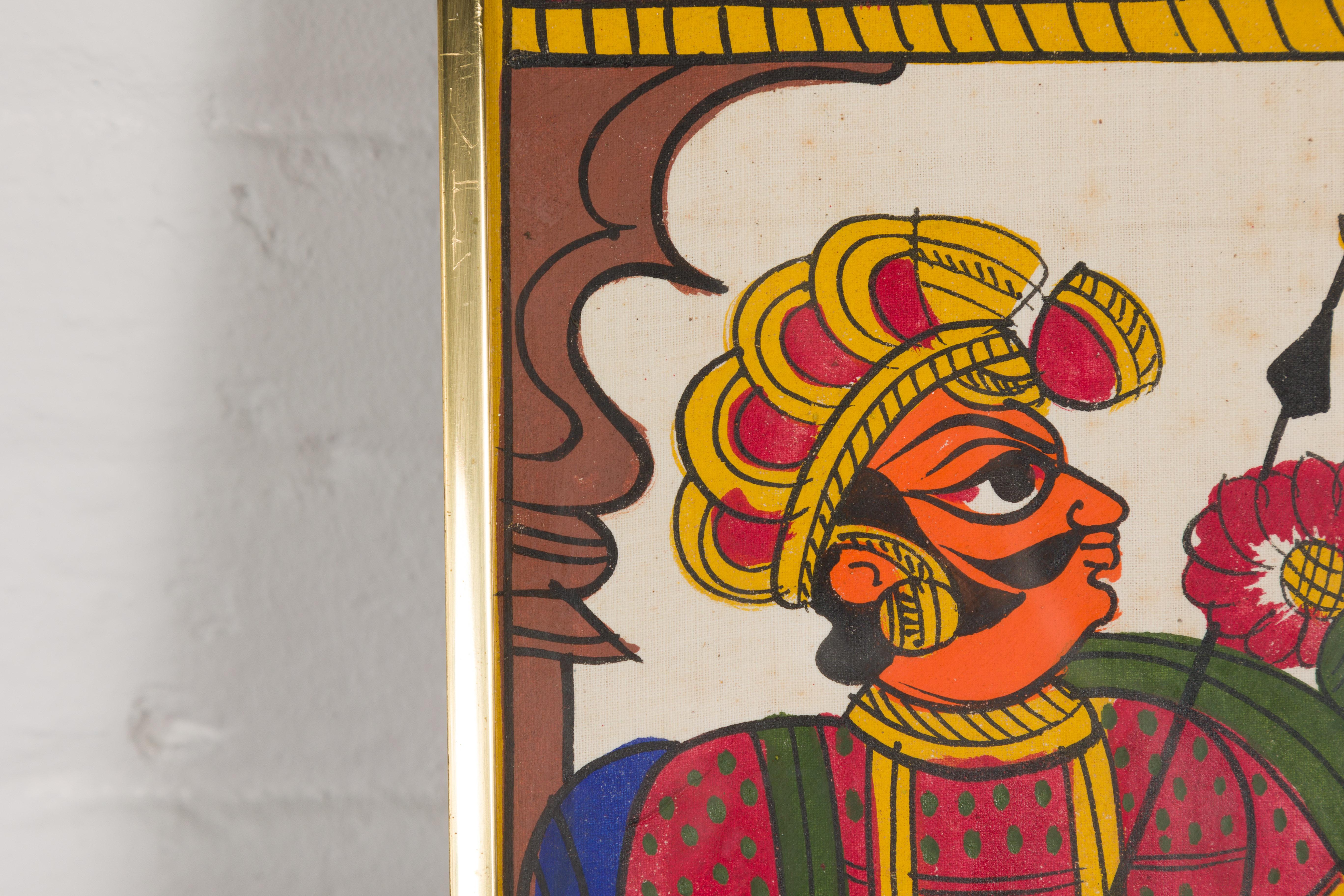 Peinture d'art populaire indienne ancienne peinte à la main représentant des musiciens et des archers en vente 3