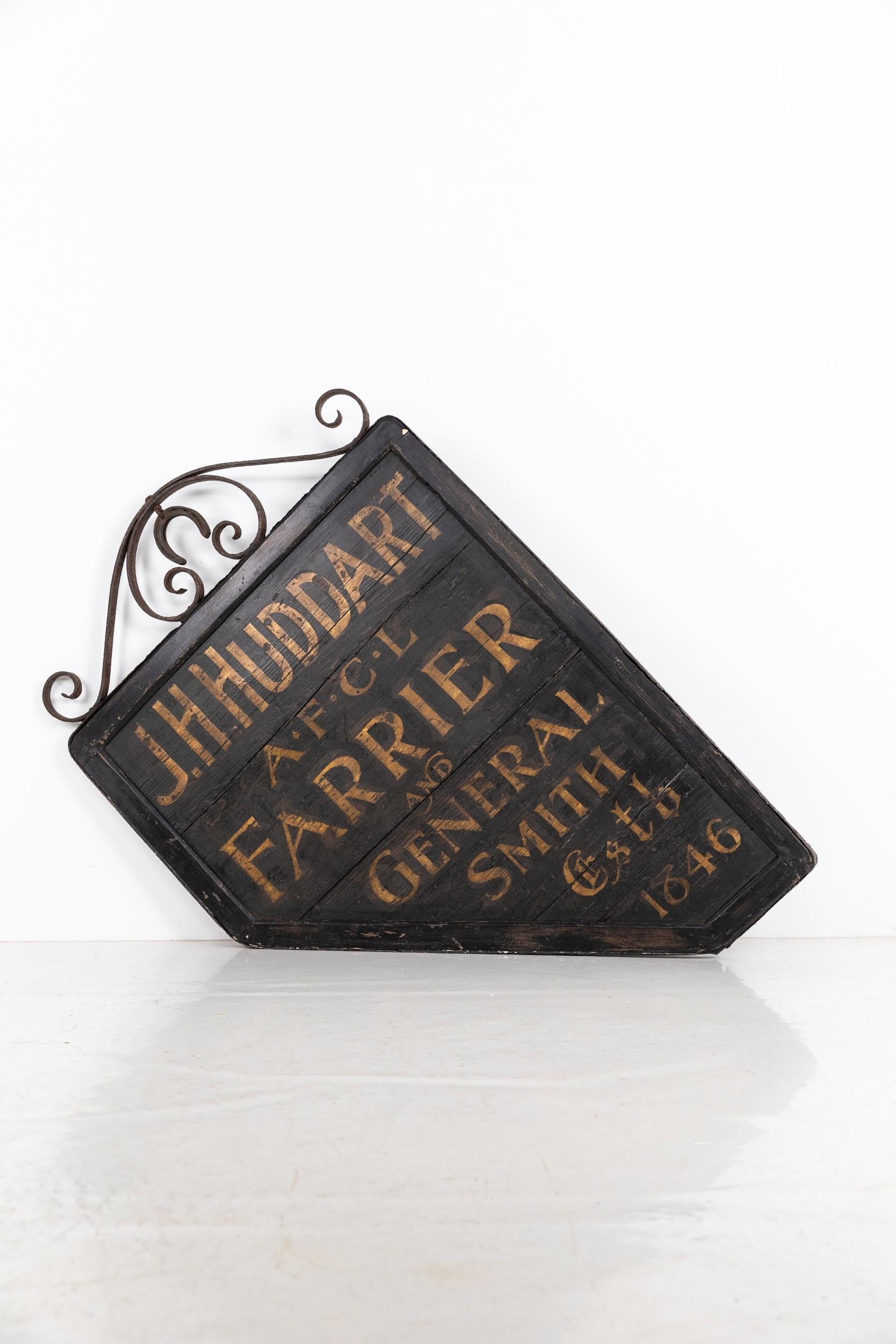 Hand-Painted Antique Hand Painted Industrial Double Sided Blacksmith Trade Sign, C.1900