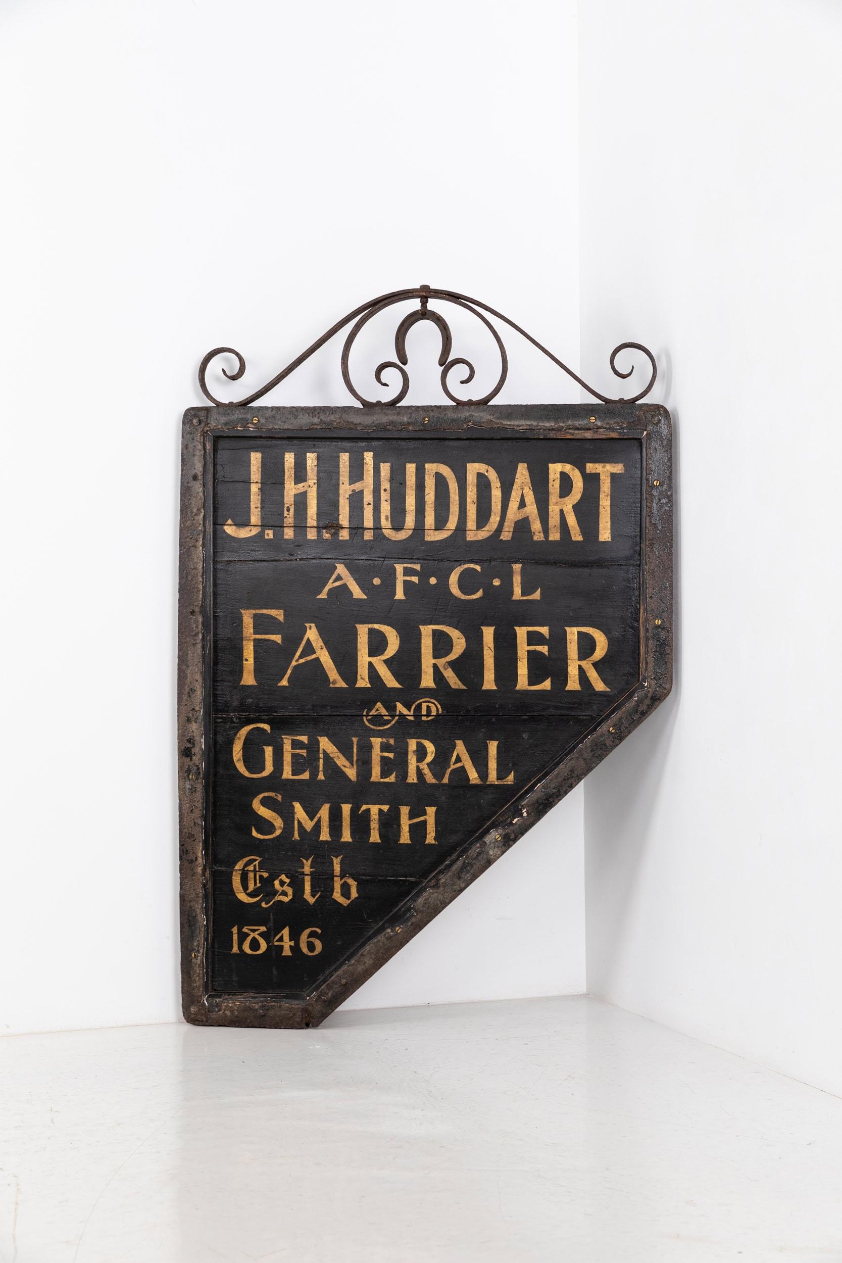 Wood Antique Hand Painted Industrial Double Sided Blacksmith Trade Sign, C.1900