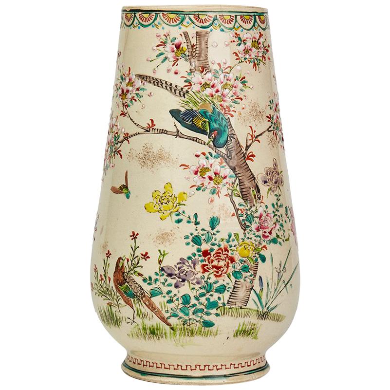 Antique Hand Painted Japanese Satsuma Pottery Vase, 19th Century