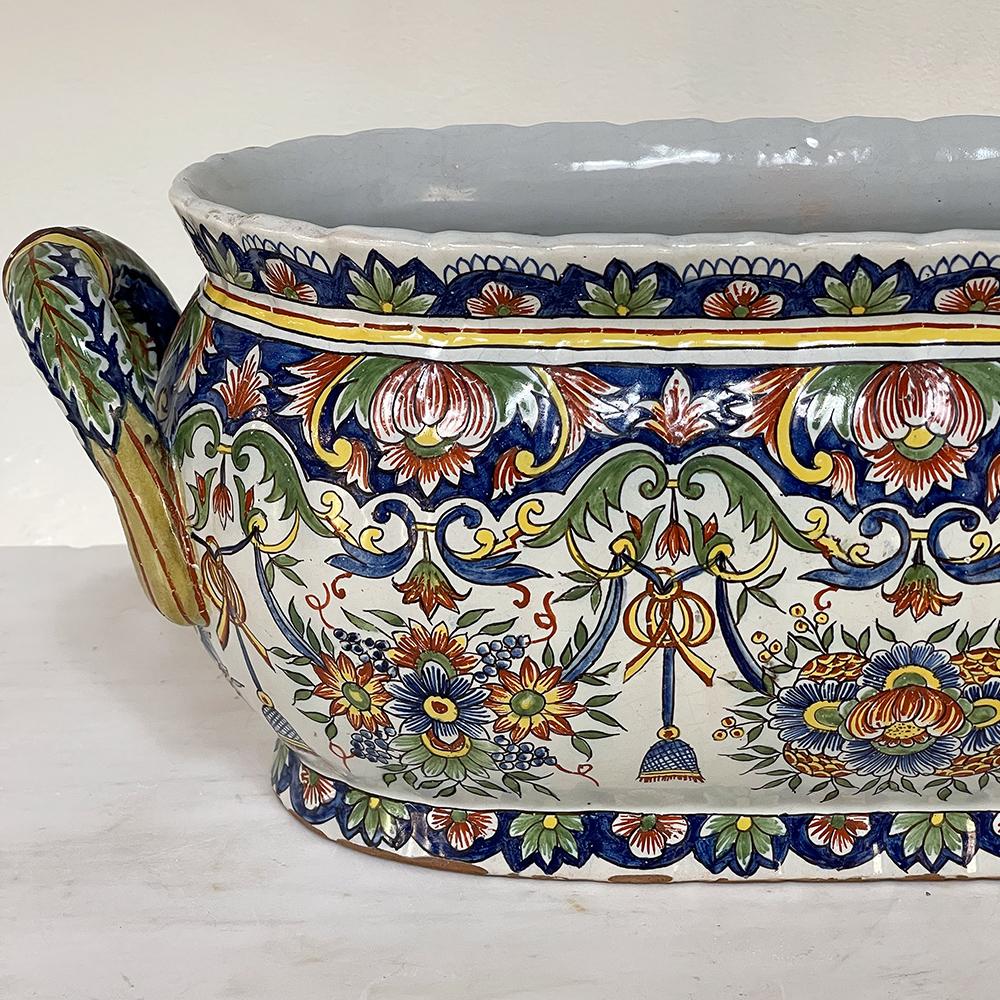 Antique Hand-Painted Jardiniere from Rouen For Sale 4