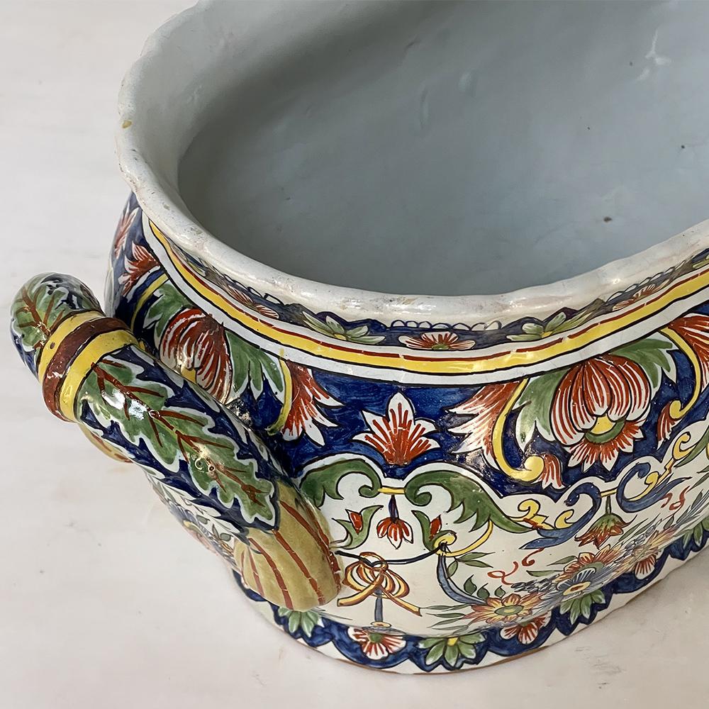 Antique Hand-Painted Jardiniere from Rouen For Sale 5