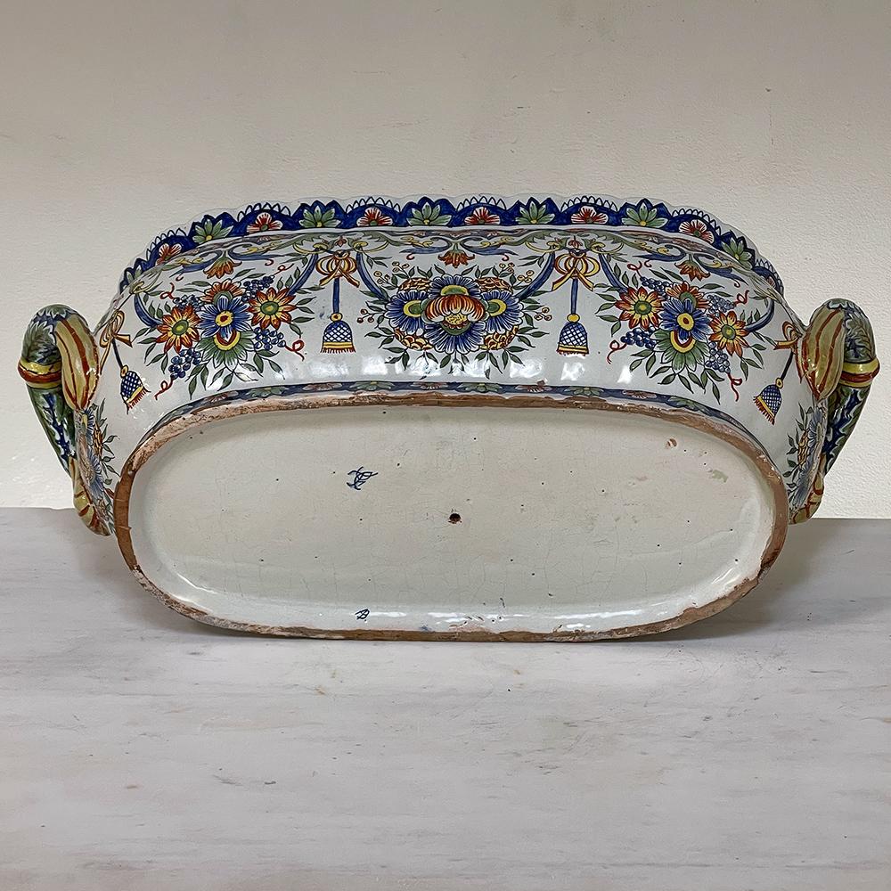 Antique Hand-Painted Jardiniere from Rouen For Sale 8