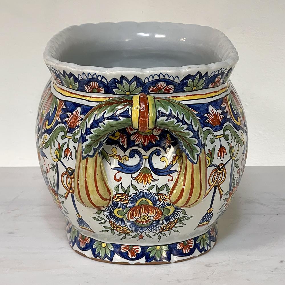 French Antique Hand-Painted Jardiniere from Rouen For Sale