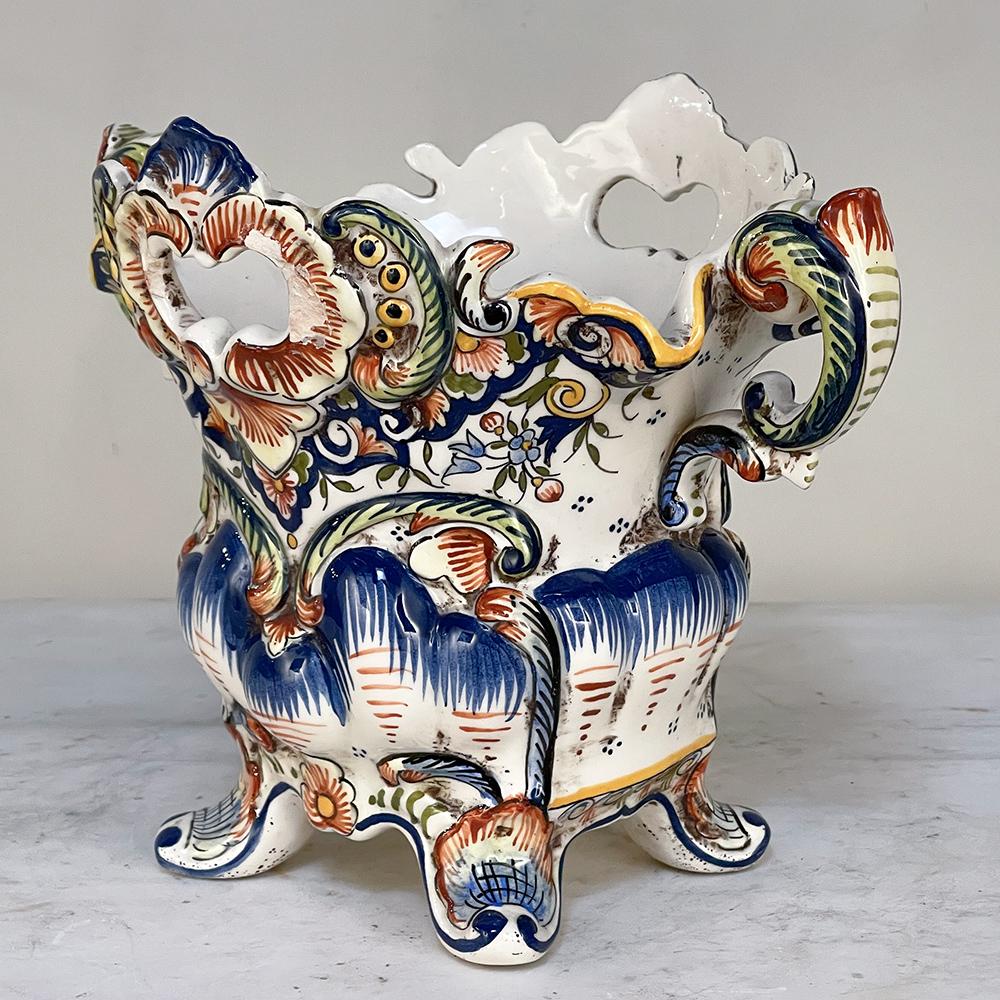 20th Century Antique Hand-Painted Jardiniere from Rouen For Sale