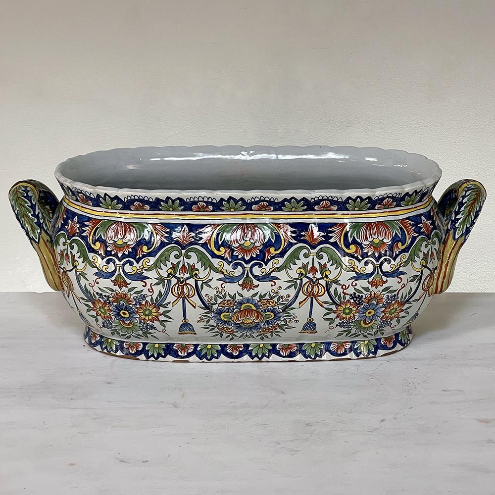 Antique Hand-Painted Jardiniere from Rouen For Sale 2
