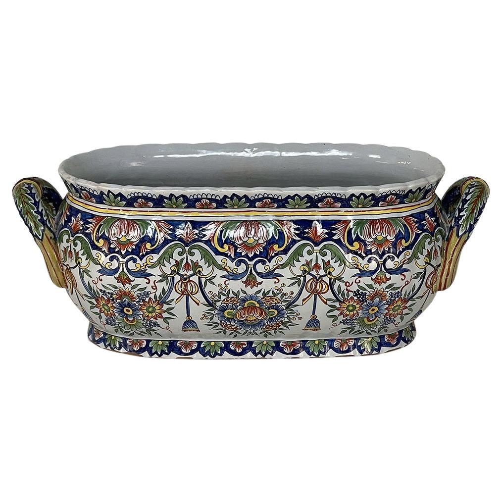 Antique Hand-Painted Jardiniere from Rouen For Sale