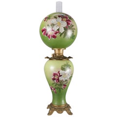 Antique Hand-Painted Lily Gone-with-the-wind Lamp, Electrified, 19th Century