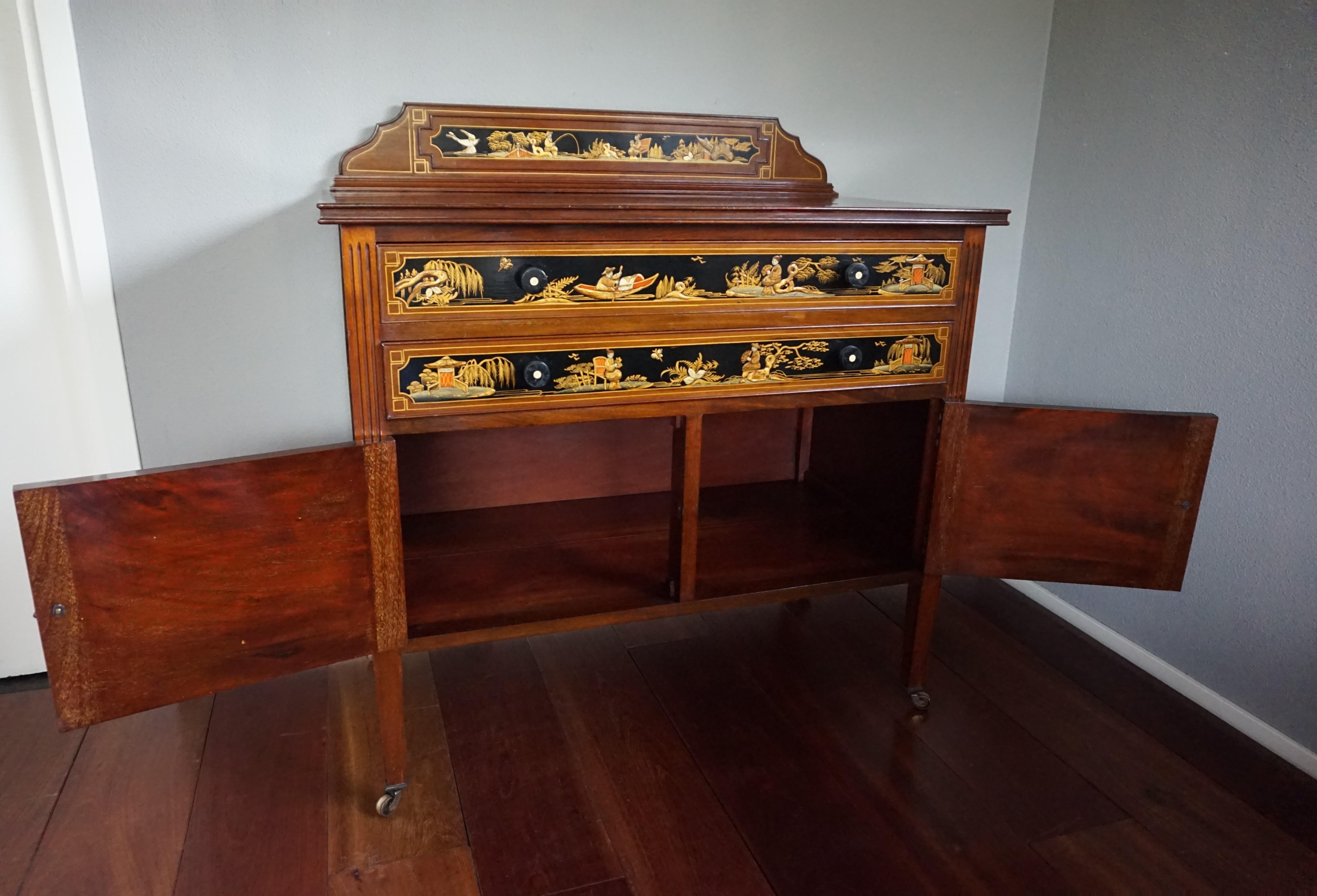 Antique & Hand-Painted, Mahogany Dresser / Commode in Stunning Chinoiserie Style 2