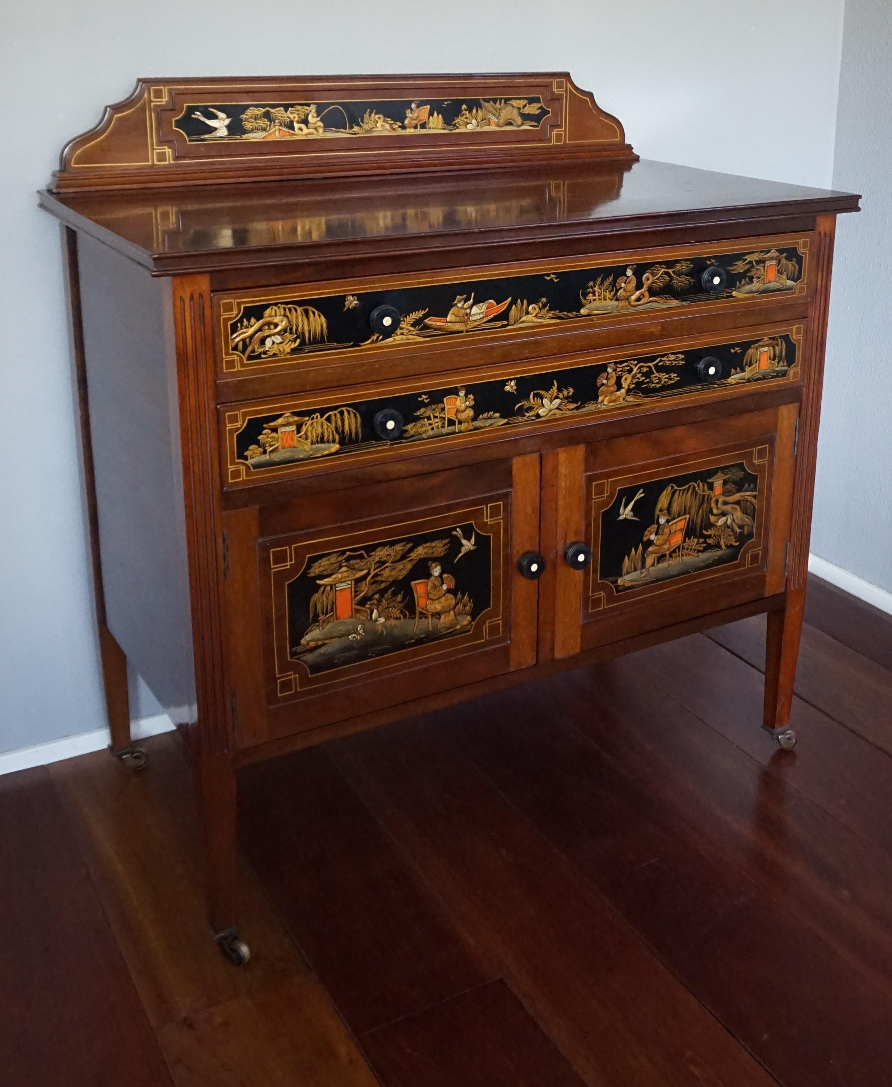 Antique & Hand-Painted, Mahogany Dresser / Commode in Stunning Chinoiserie Style 11