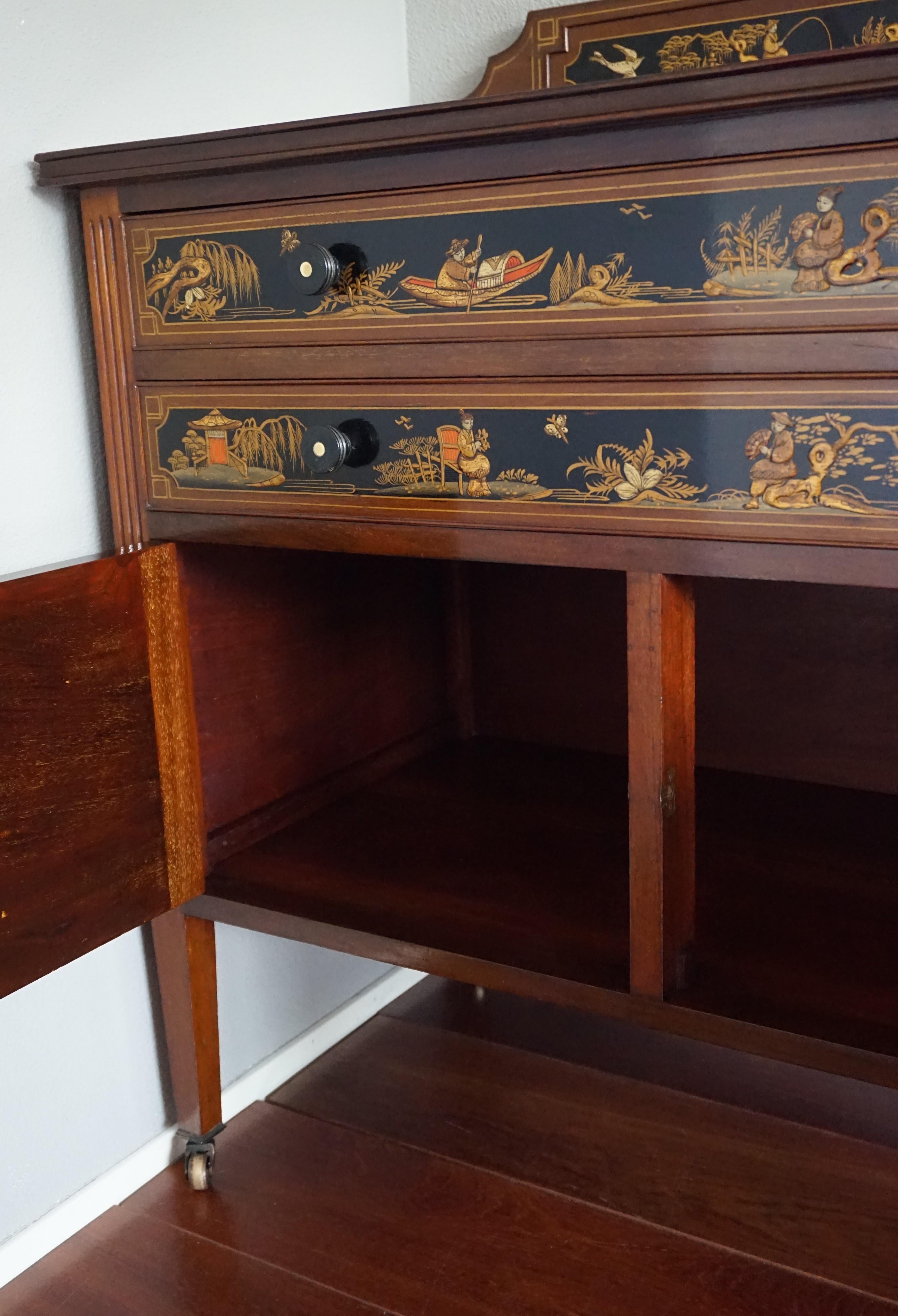 Bone Antique & Hand-Painted, Mahogany Dresser / Commode in Stunning Chinoiserie Style