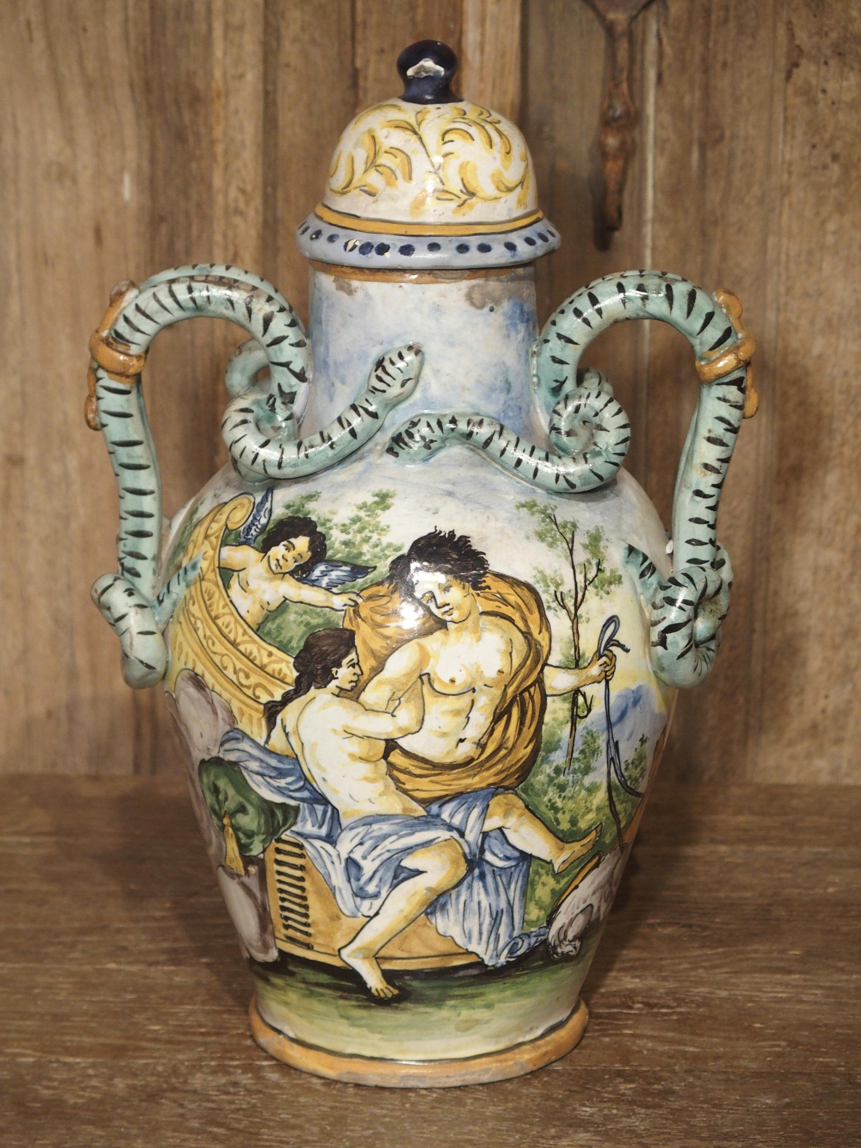 Vase ancien en majolique peint à la main, originaire d'Ombrie, vers 1870 en vente 11