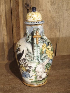 Antique Hand Painted Majolica Vase from Umbria, circa 1870