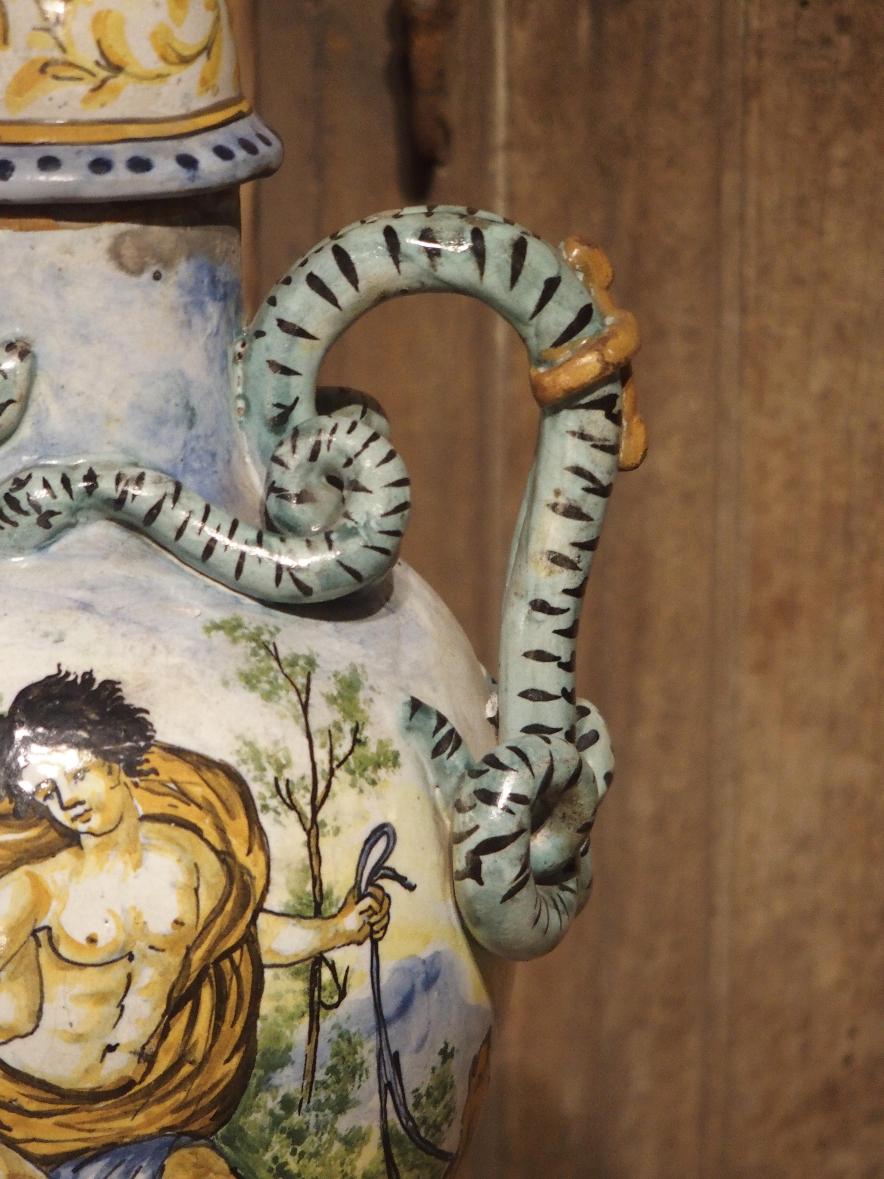 Italian Antique Hand Painted Majolica Vase from Umbria, circa 1870 For Sale