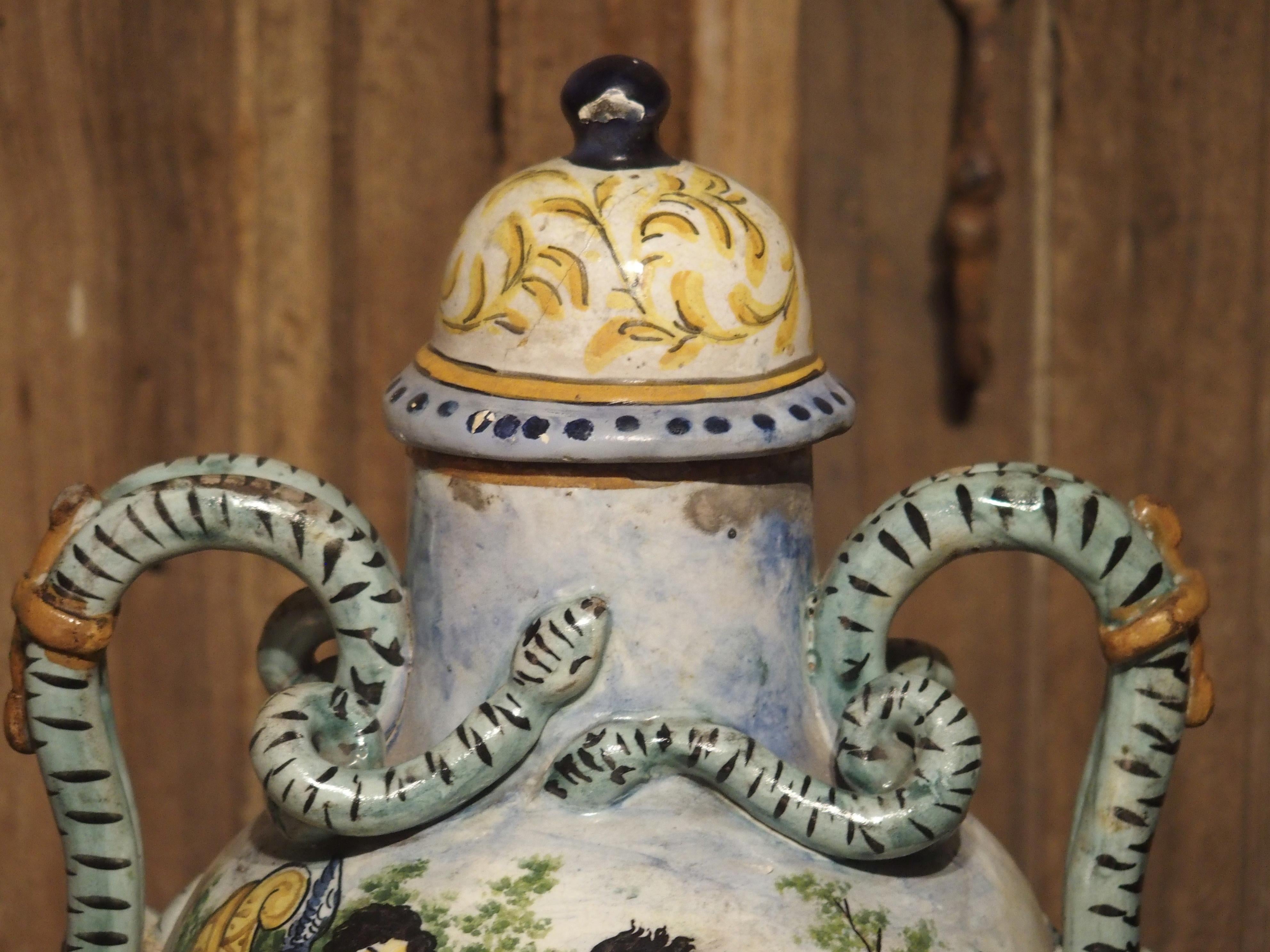 19th Century Antique Hand Painted Majolica Vase from Umbria, circa 1870 For Sale