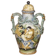 Antique Hand Painted Majolica Vase from Umbria, circa 1870