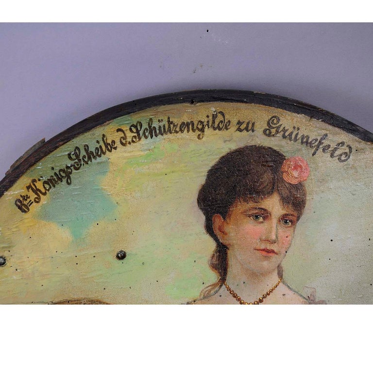 German Antique Hand-Painted Marksman King Target Plaque 1892 For Sale
