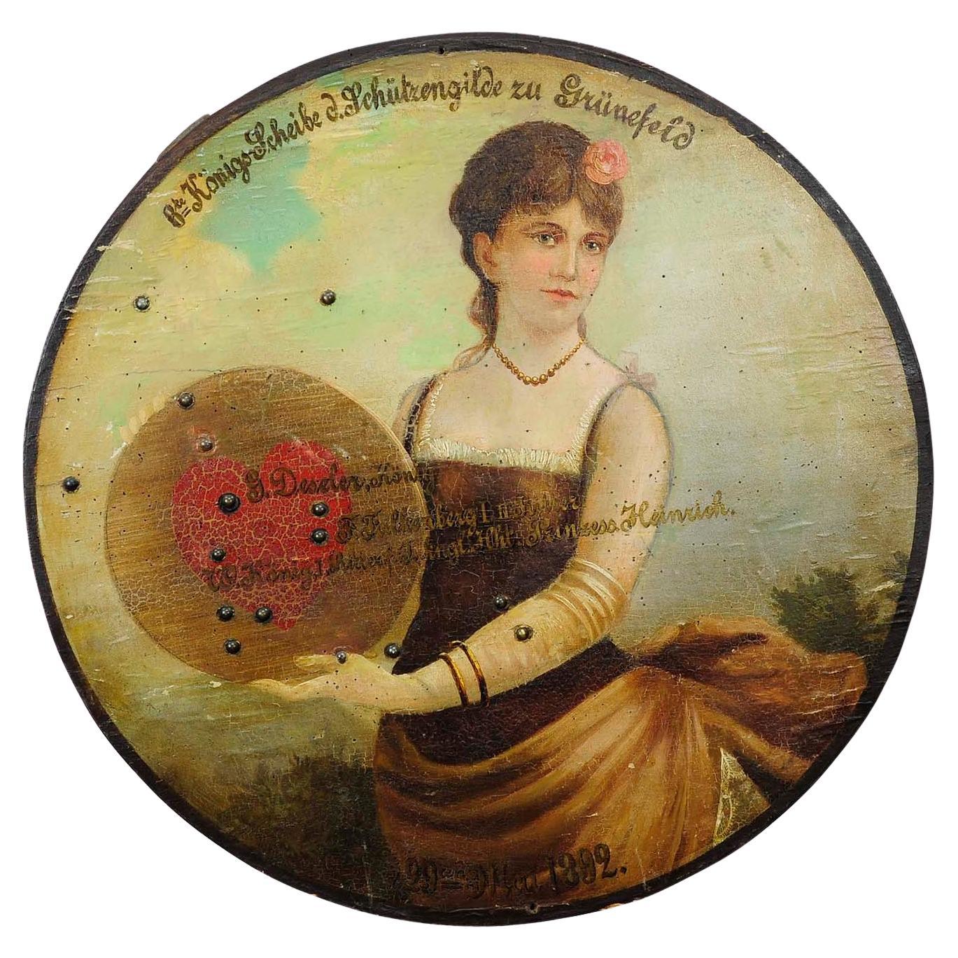 Antique Hand-Painted Marksman King Target Plaque 1892 For Sale