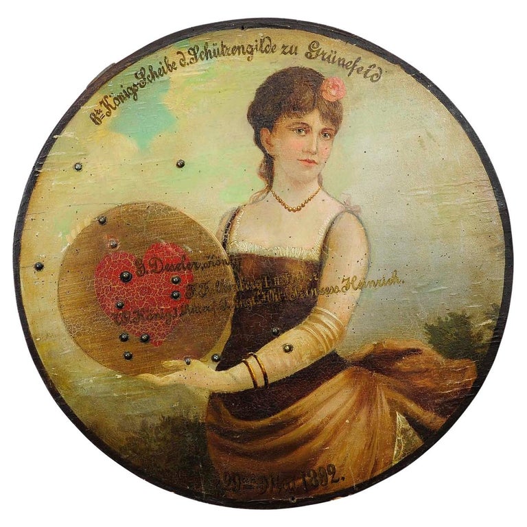 Antique Hand-Painted Marksman King Target Plaque 1892 For Sale