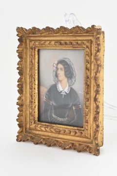 Antique Hand Painted Miniature Portrait of Lola Montez, Lady with Ringlets