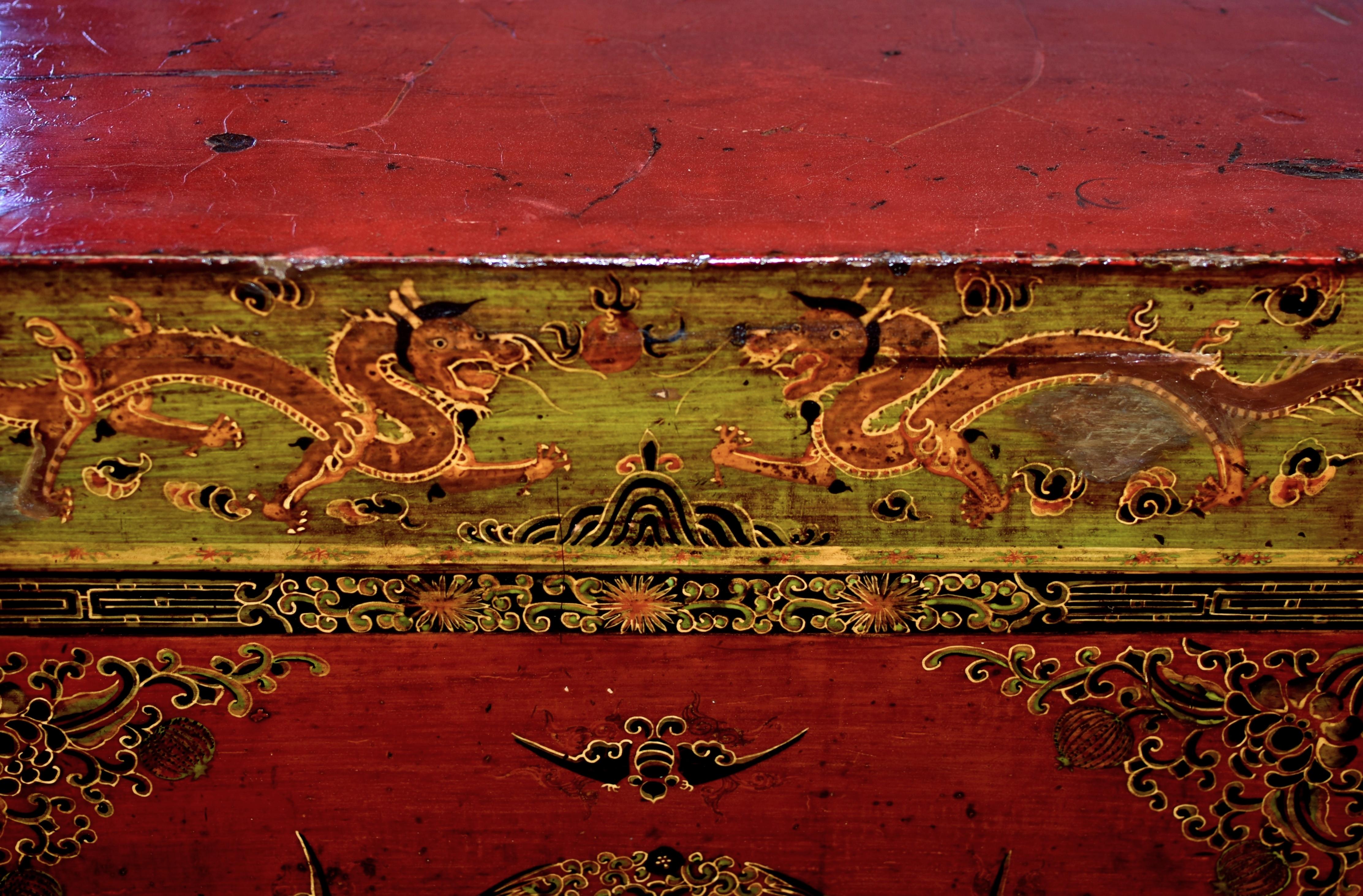 Antique Hand Painted Mongolian Chest with Side Storage 7