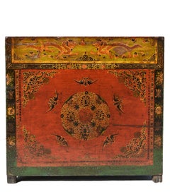Antique Hand Painted Mongolian Chest with Side Storage