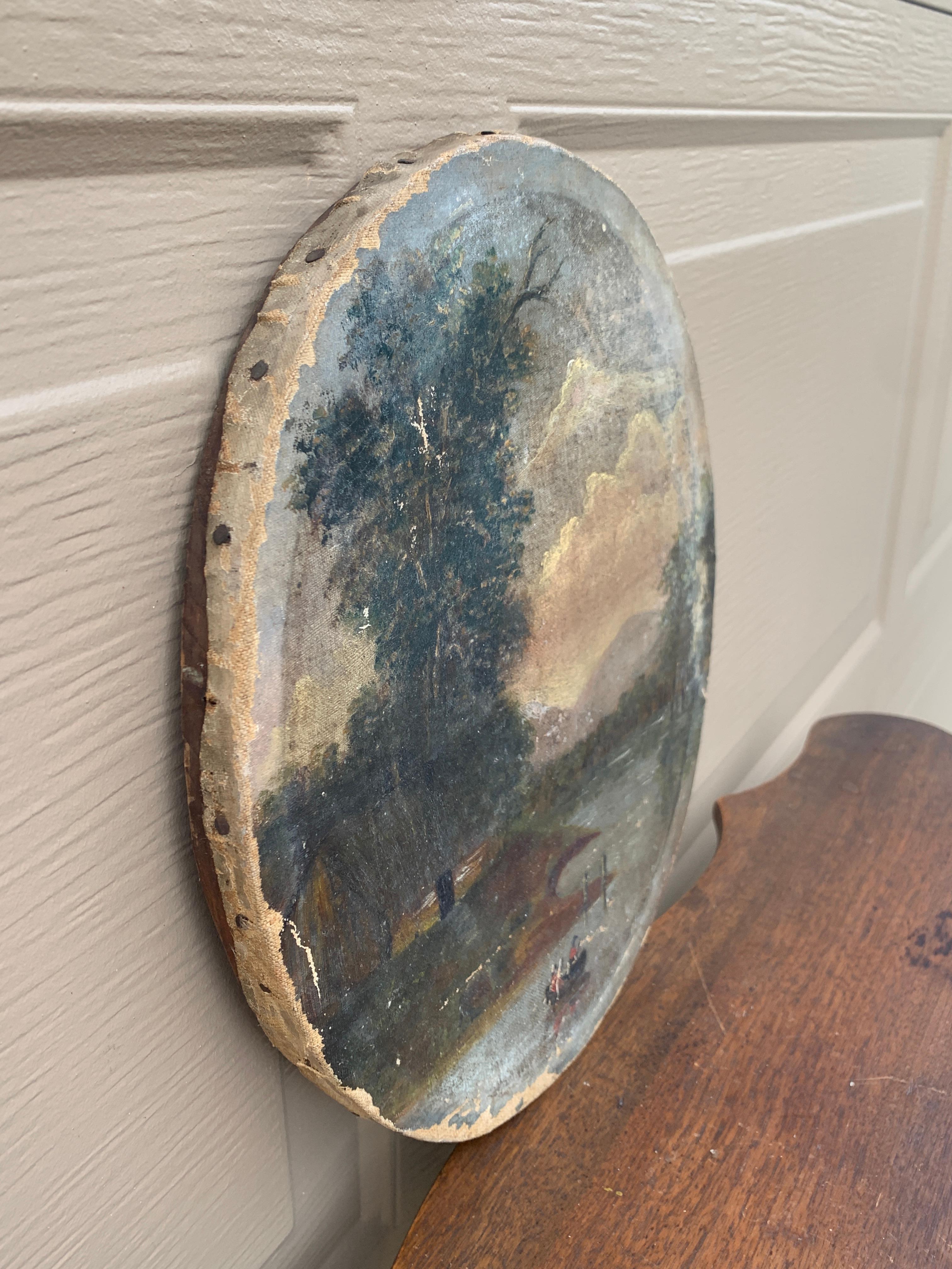 American Antique Hand Painted Oil on Canvas Landscape Painting, Late 19th Century For Sale
