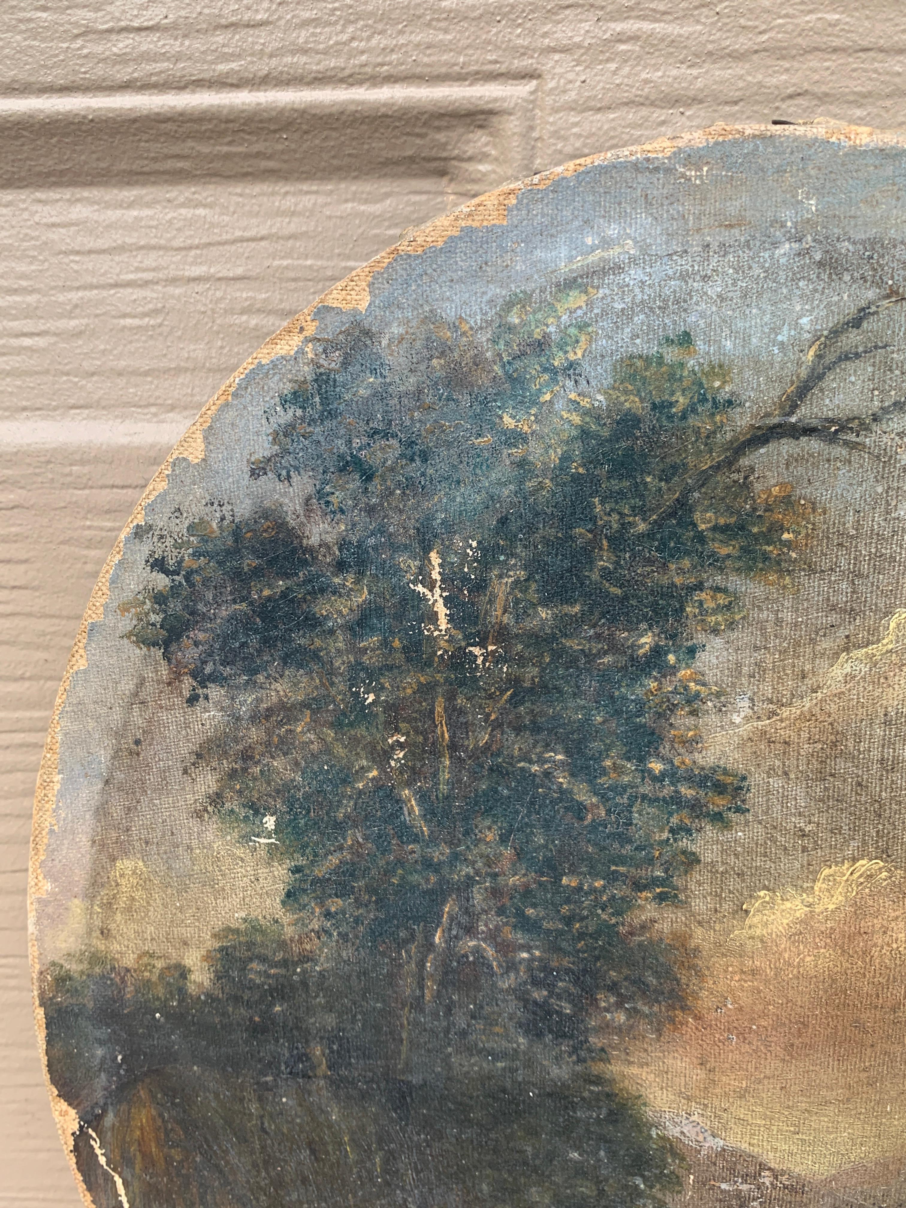 Antique Hand Painted Oil on Canvas Landscape Painting, Late 19th Century In Good Condition For Sale In Elkhart, IN