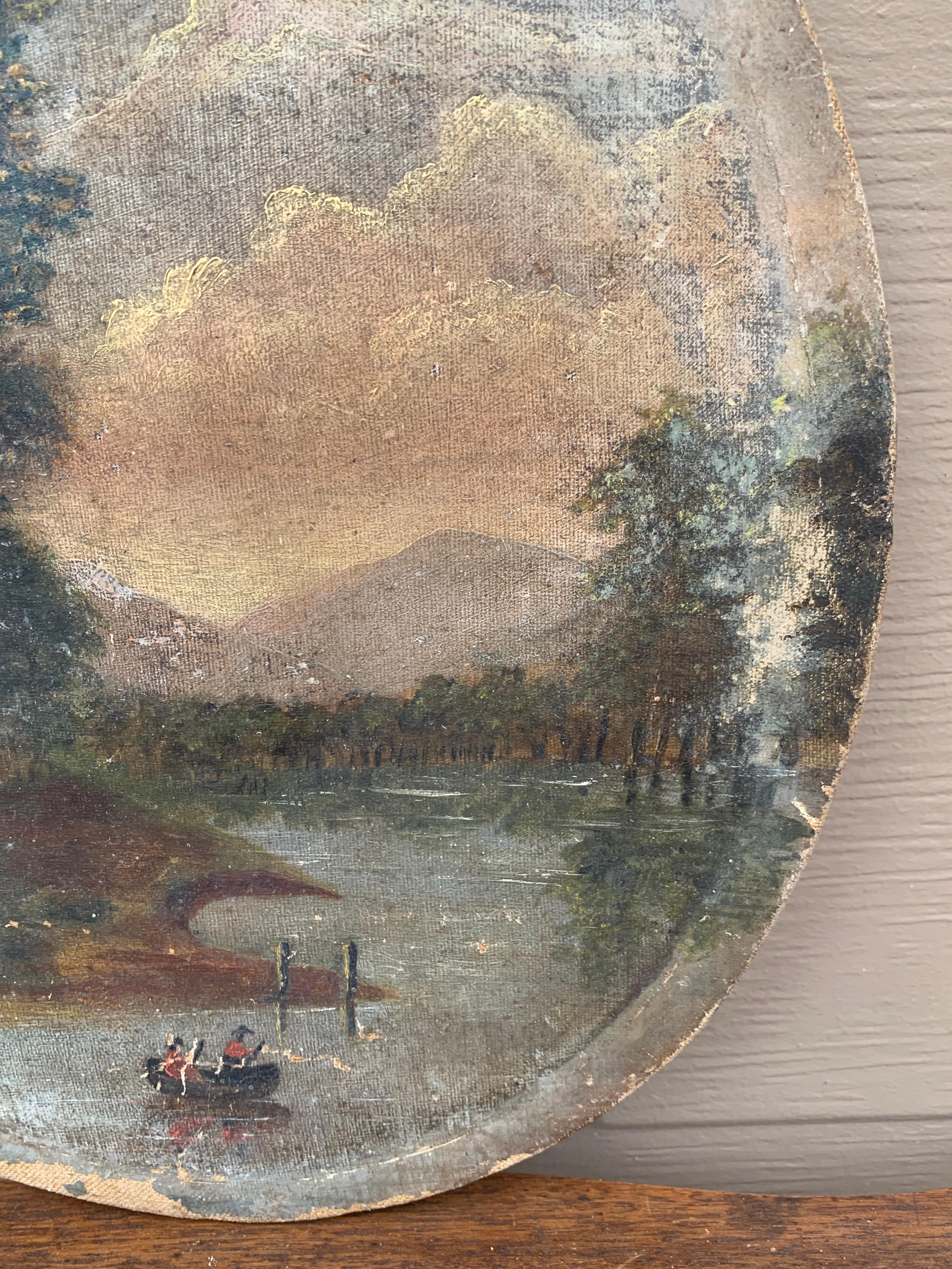 Antique Hand Painted Oil on Canvas Landscape Painting, Late 19th Century For Sale 2