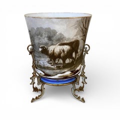 Antique Hand-Painted Opaline Footed Vase