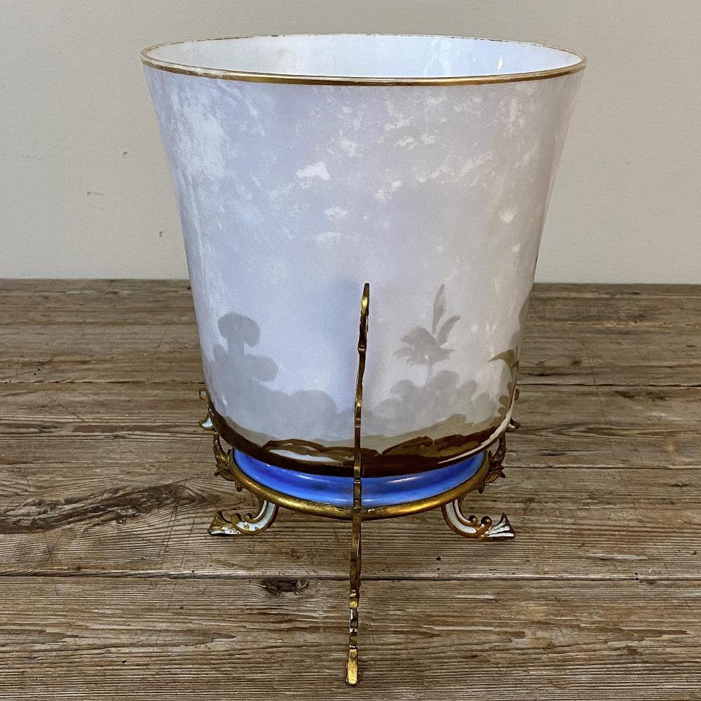 20th Century Antique Hand-Painted Opaline Footed Vase For Sale