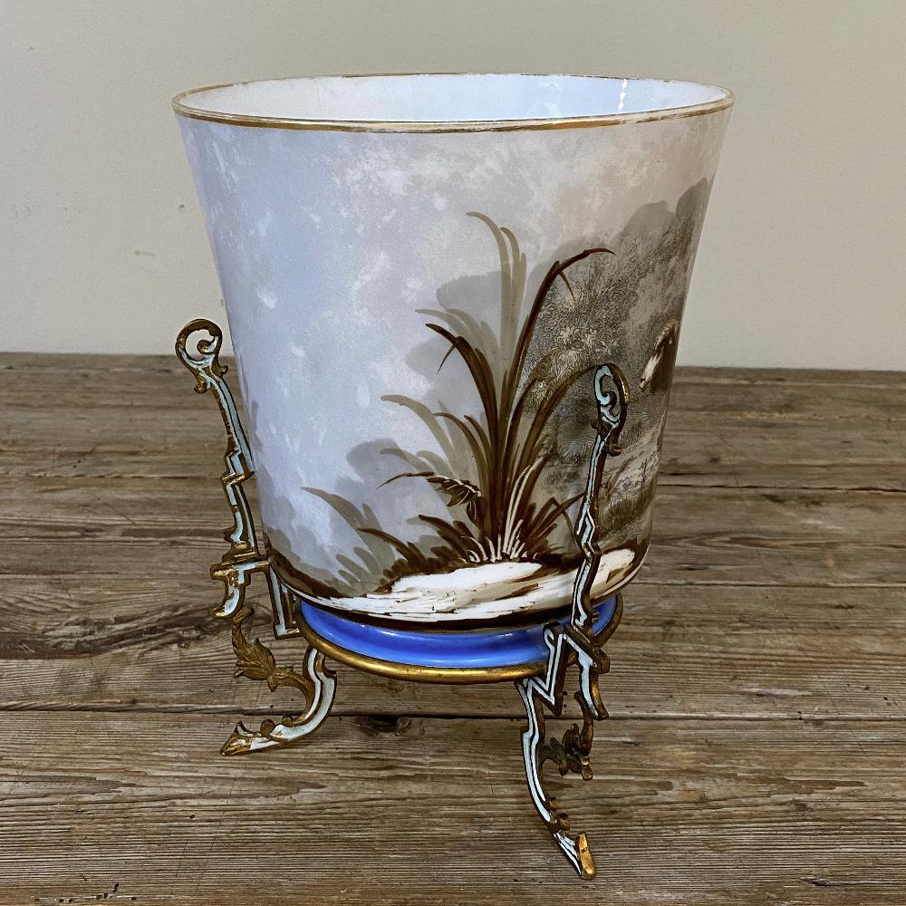 Porcelain Antique Hand-Painted Opaline Footed Vase For Sale