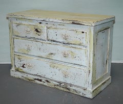 ANTIQUE HAND PAINTED PALE PiNE GREEN THREE DRAWER CHEST OF DRAWERS