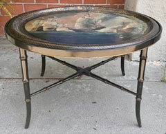 Antique Hand Painted Paper Mache Nautical Tray Top Side Table