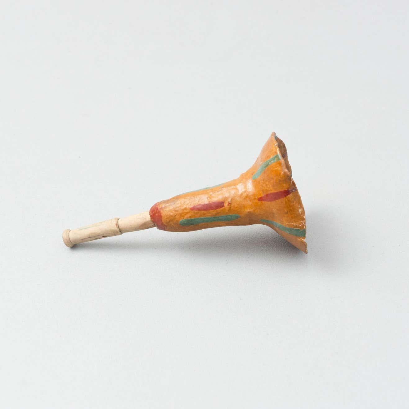 Spanish Antique Hand Painted Paperboard Trumpet, circa 1950 For Sale