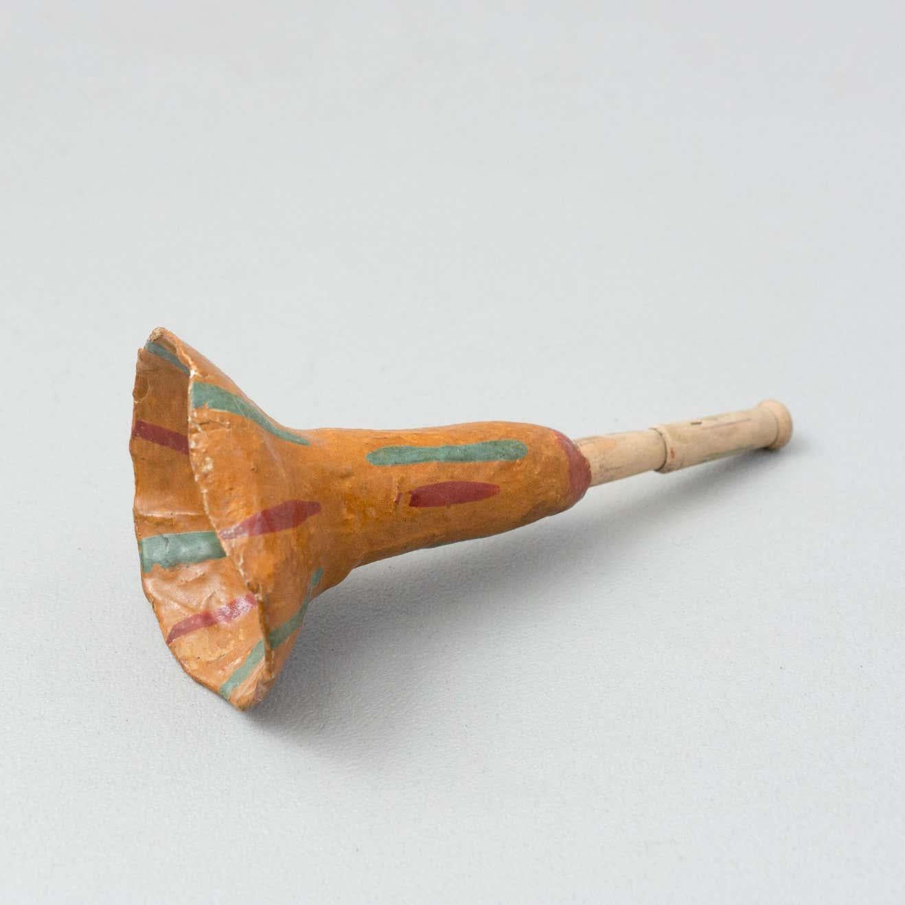 Mid-20th Century Antique Hand Painted Paperboard Trumpet, circa 1950 For Sale