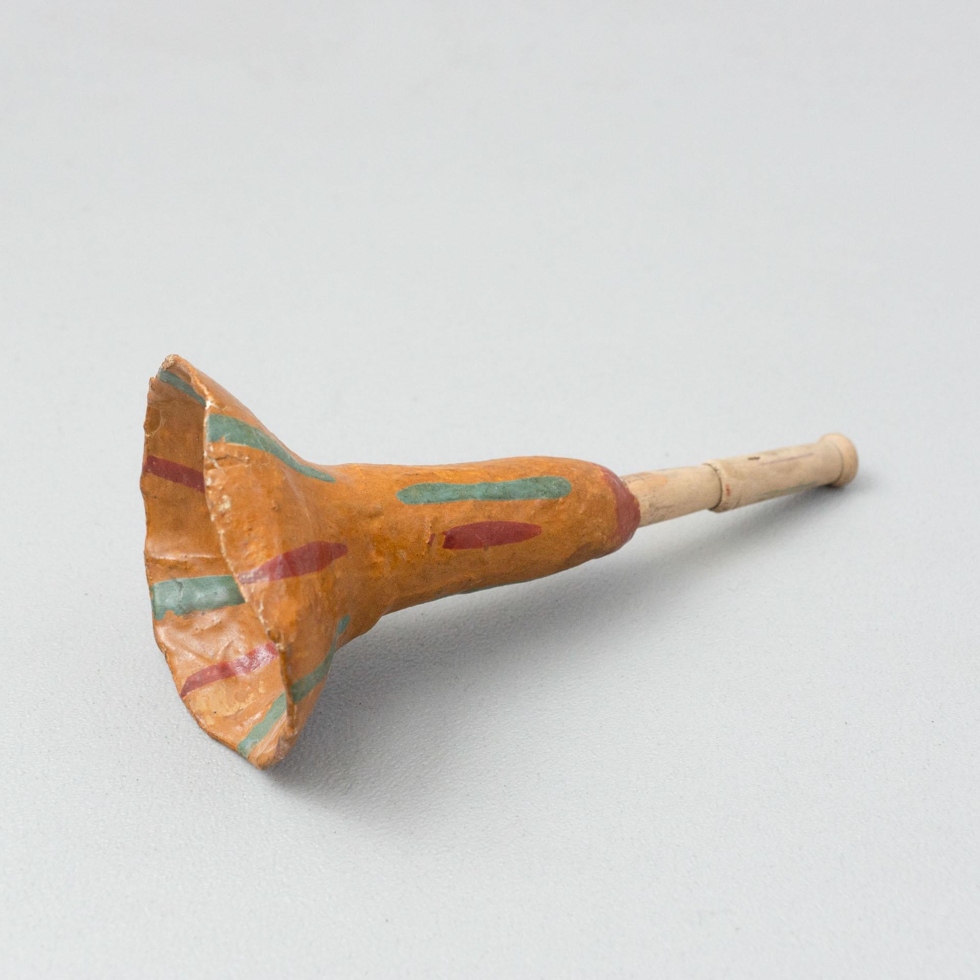 Antique Hand Painted Paperboard Trumpet, circa 1950 1