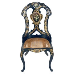 Antique Hand Painted Papier Mache Mother of Pearl Chair, England 1870, B2846