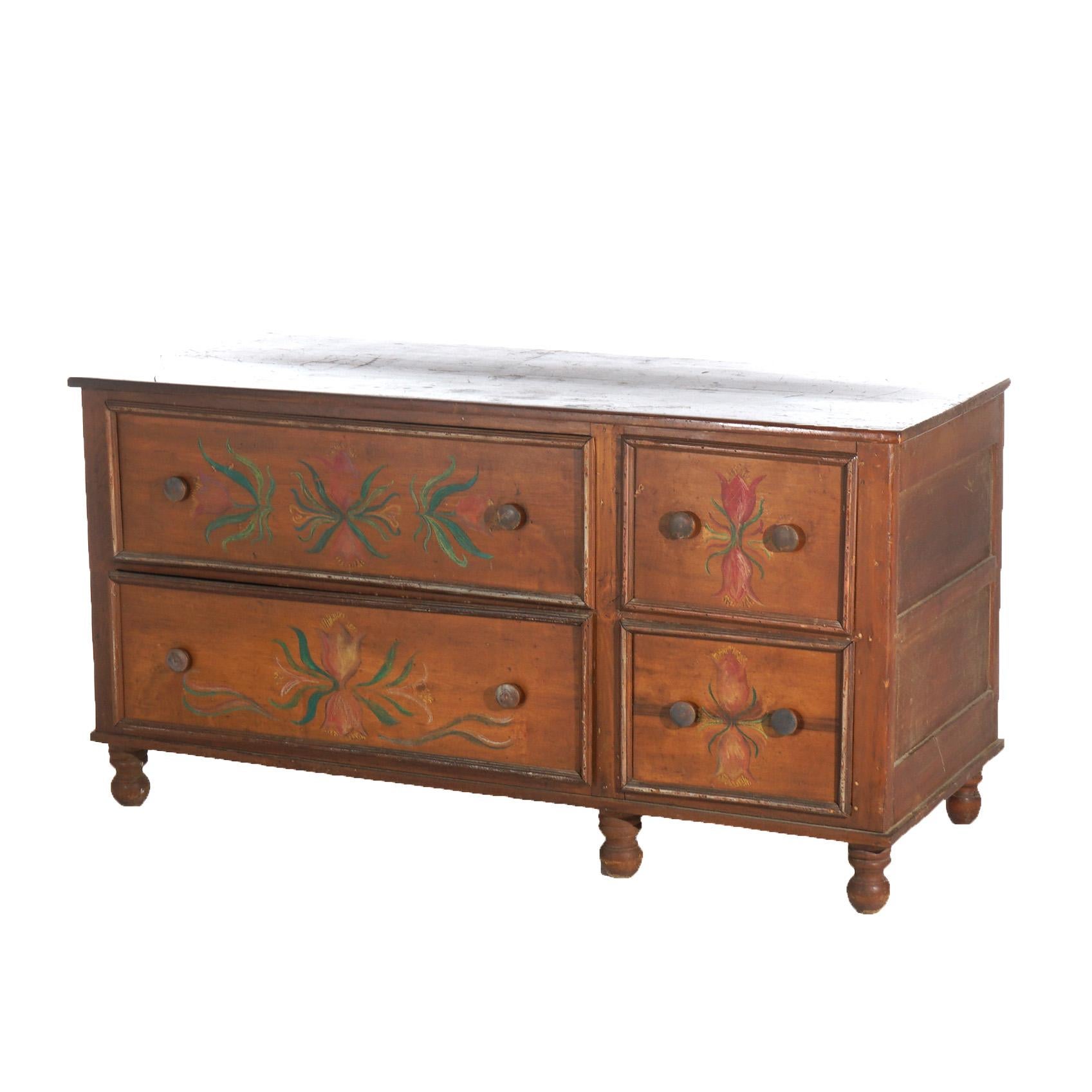 Hand-Painted Antique Hand Painted Pennsylvania Dutch Country Store Cabinet with Drawers 19thC