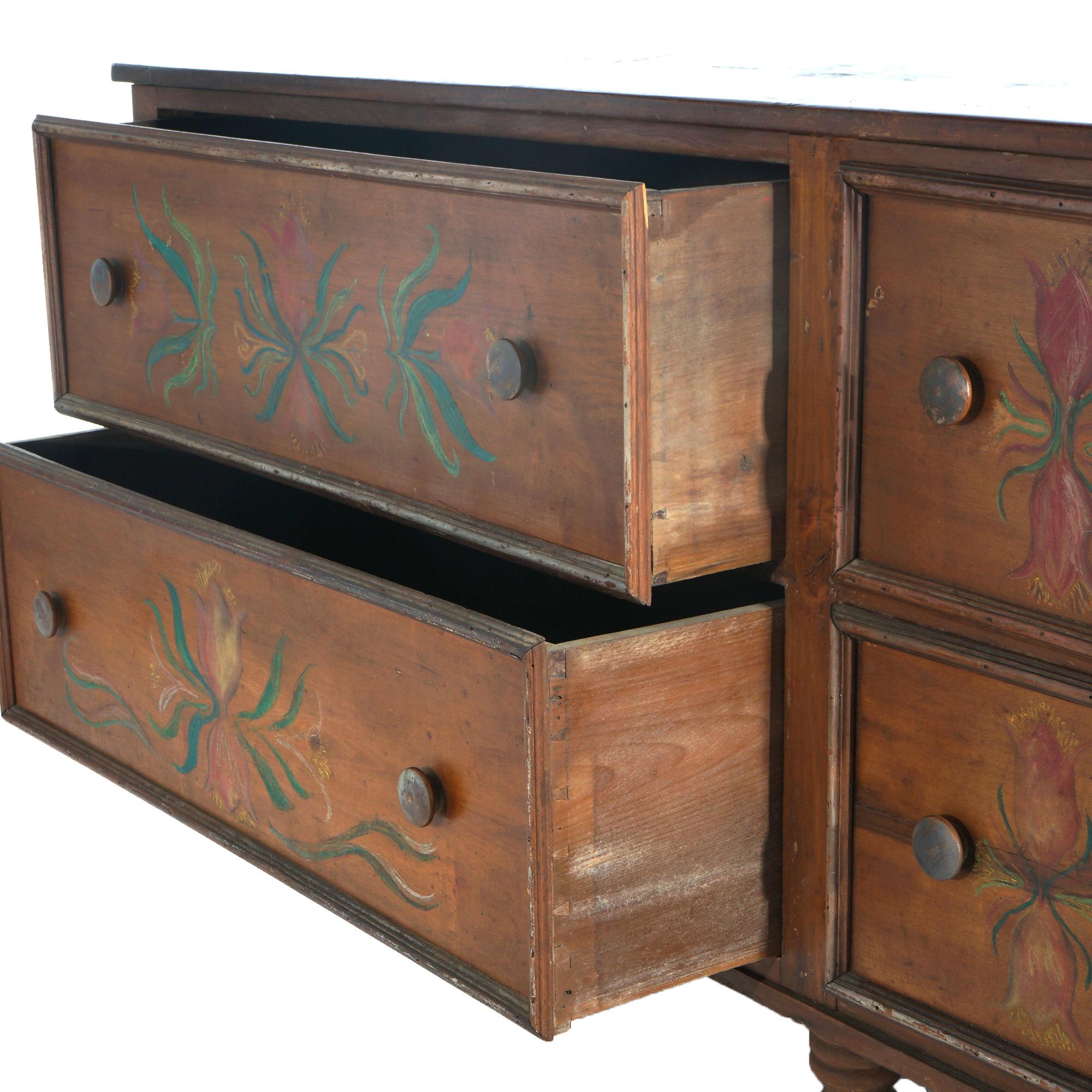 Antique Hand Painted Pennsylvania Dutch Country Store Cabinet with Drawers 19thC In Good Condition In Big Flats, NY