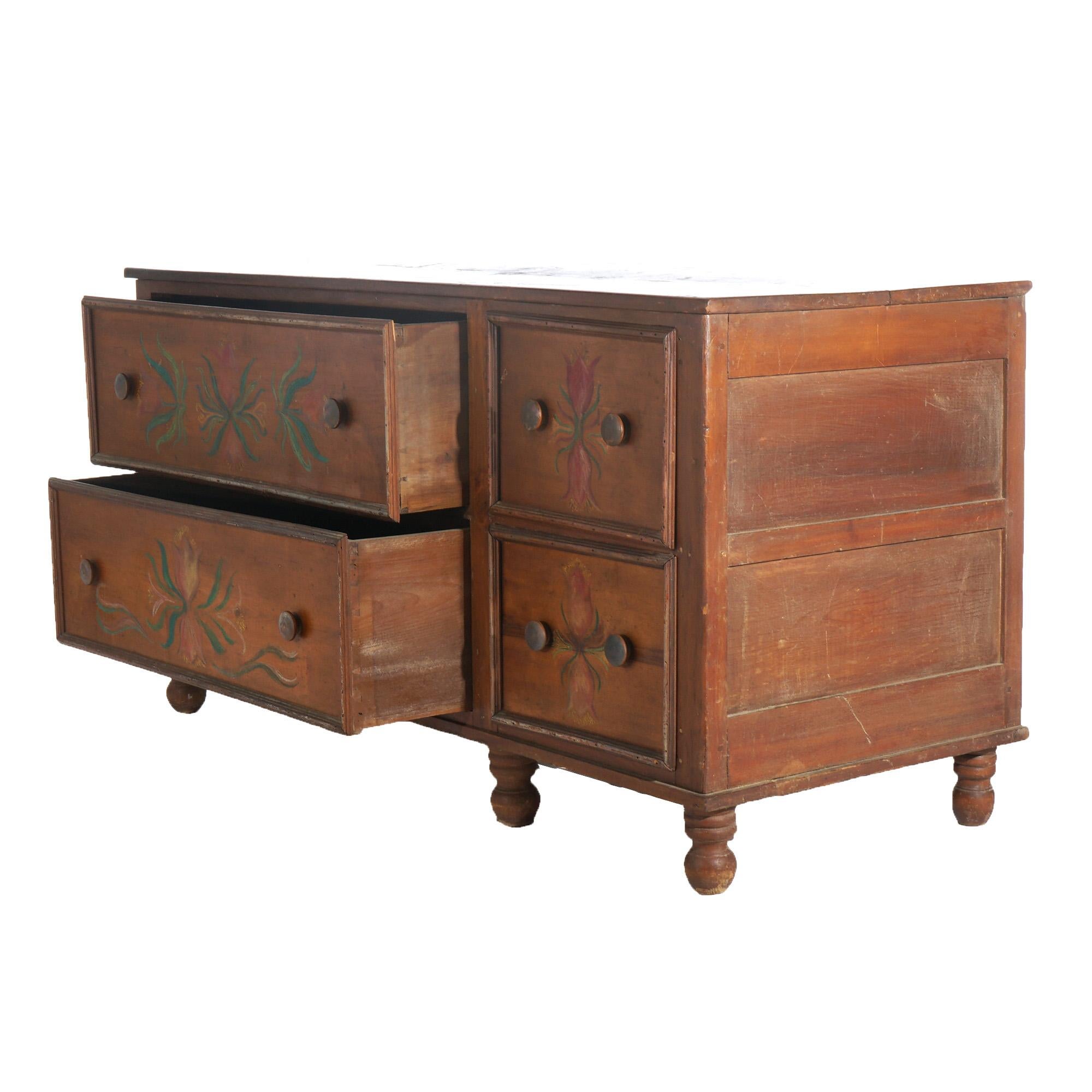 19th Century Antique Hand Painted Pennsylvania Dutch Country Store Cabinet with Drawers 19thC
