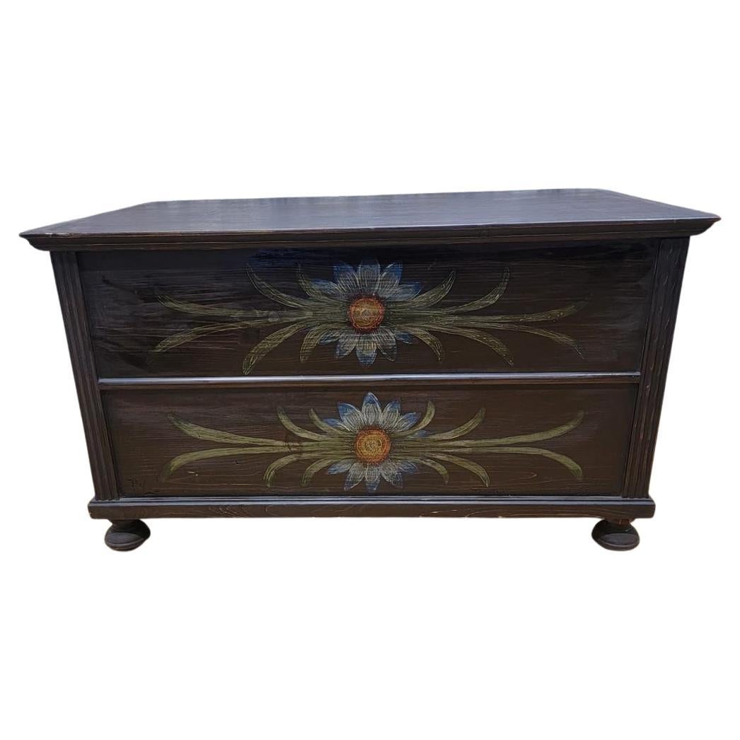 Antique Hand Painted Pine Chest for Storage / Linens  For Sale