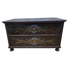 Vintage Hand Painted Pine Chest for Storage / Linens 