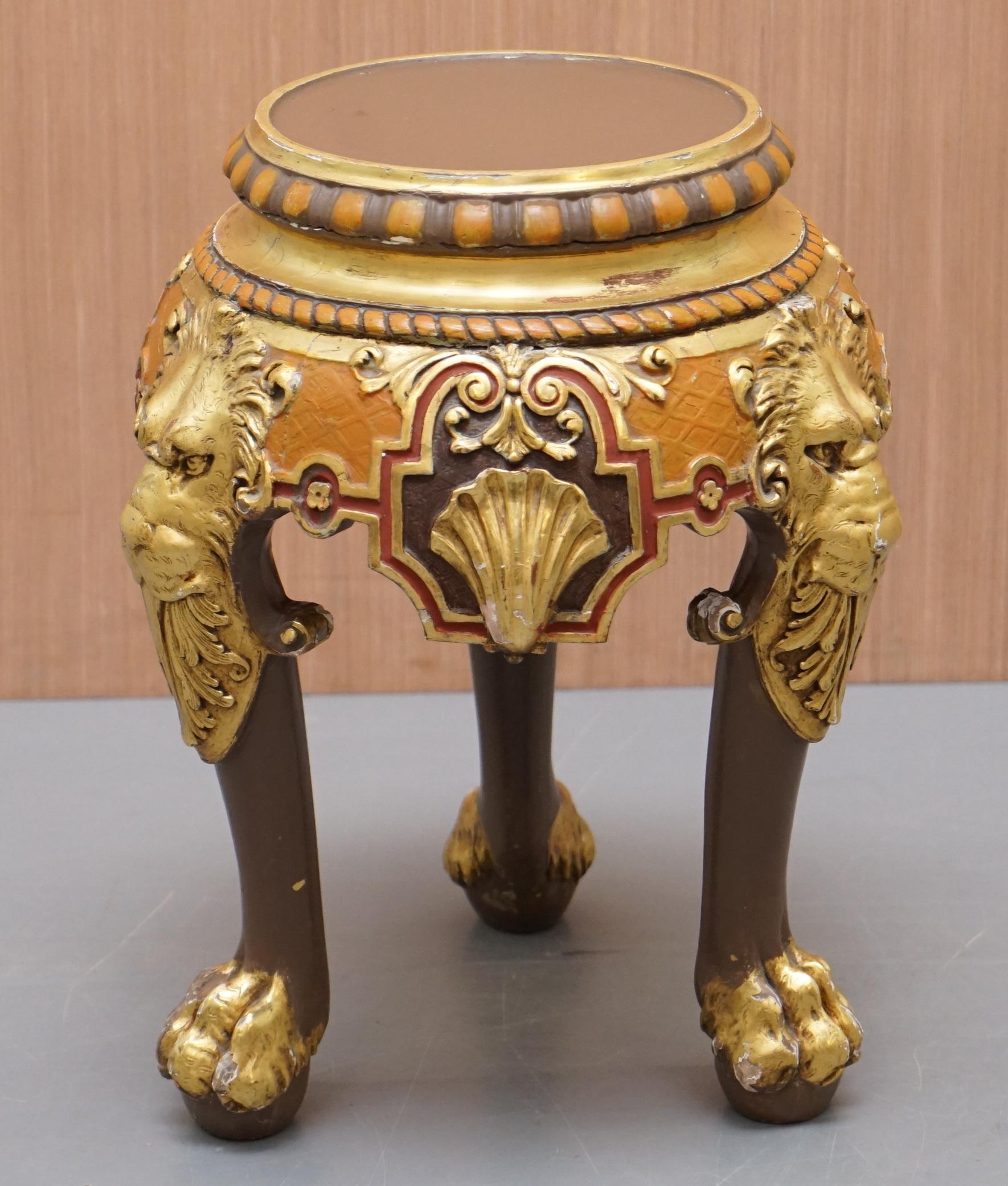 We are delighted to offer for sale this stunning hand carved plant or Jardinière stand with over sized Lions head, hairy paw feet and acanthus leaves finished hand painting

A good looking and very decorative piece, ideally suite to display busts,