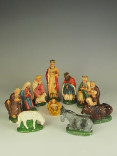 Antique Hand Painted Plaster Nativity Set