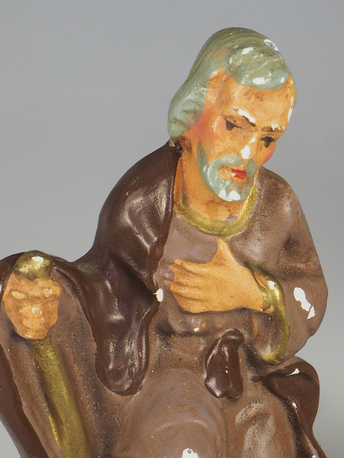 Hand-Painted Antique Hand Painted Plaster Nativity Set