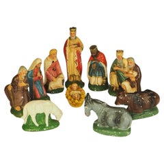 Antique Hand Painted Plaster Nativity Set