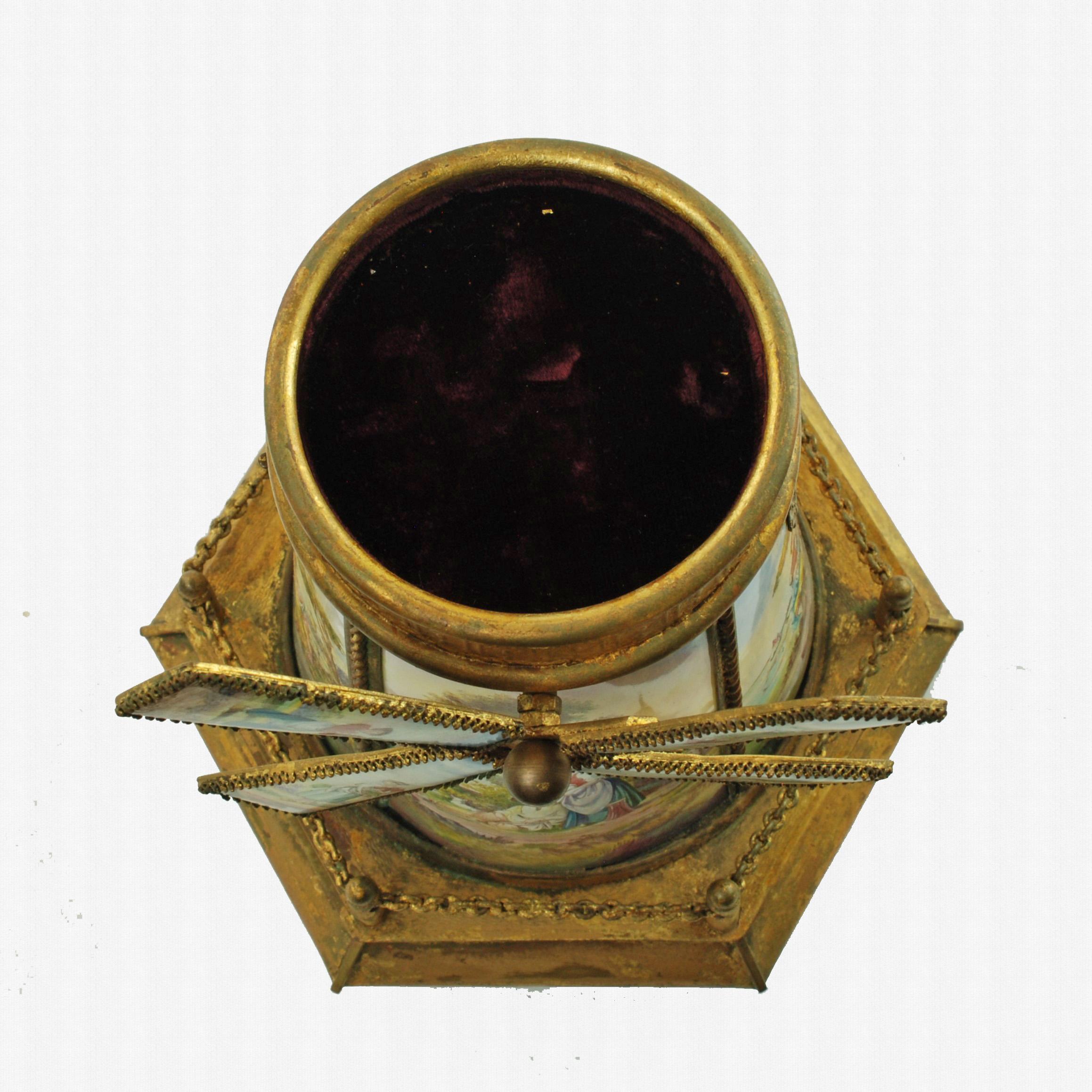 Antique Hand-Painted Polychrome Enamel Gilt Metal Windmill Musical Jewelry Box 7