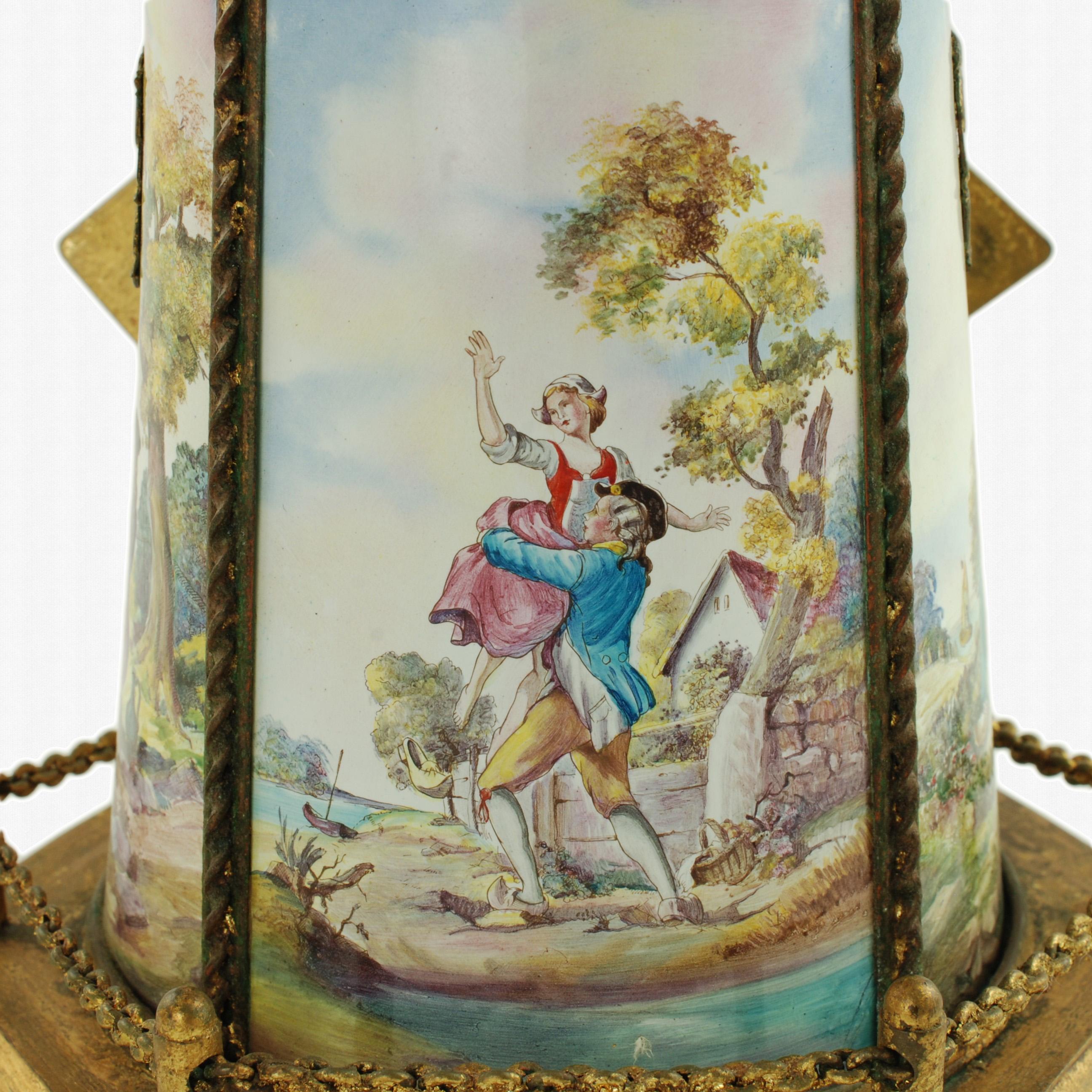 Antique Hand-Painted Polychrome Enamel Gilt Metal Windmill Musical Jewelry Box 1
