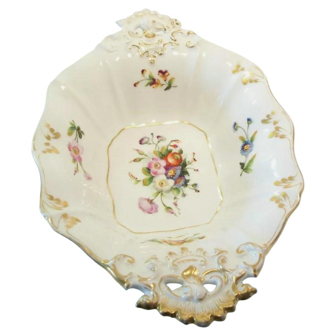 Antique Hand Painted Porcelain Center Bowl with Gilt Decoration - U.K. - 19th C.